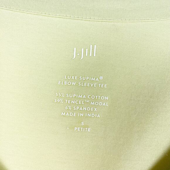 J Jill Luxe Supima Elbow Sleeve Tee Lime Green Soft Crew Neck Womens Size SP - Picture 6 of 10